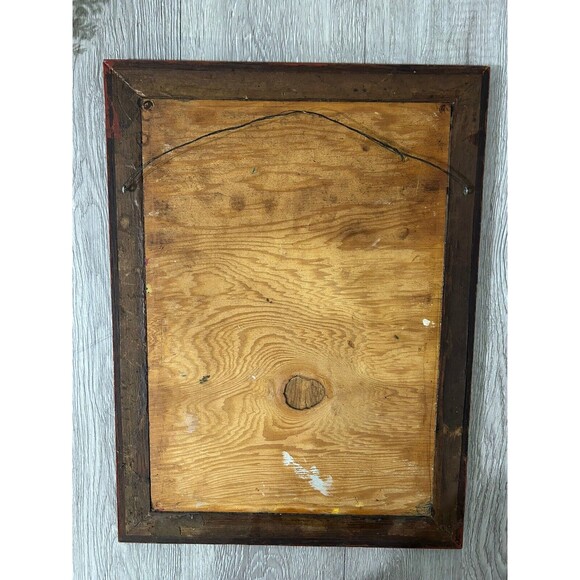 Vintage Primitive Folk Art Painting On Board Girl With Apple Portrait PA Dutch - Picture 7 of 9